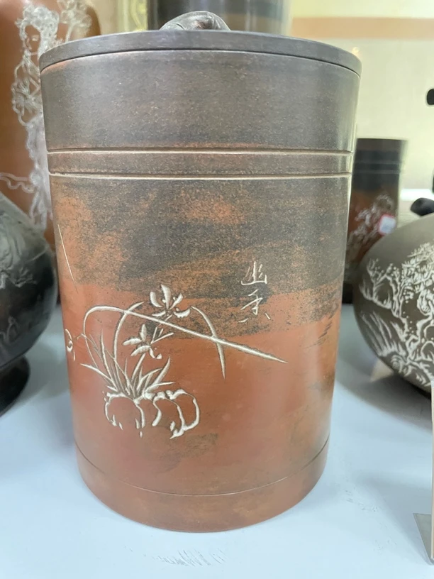 钦州坭兴陶竹香茶叶罐19高12宽