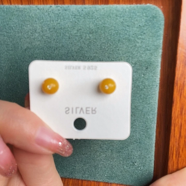 蜜蜡银S925镶嵌耳饰耳钉