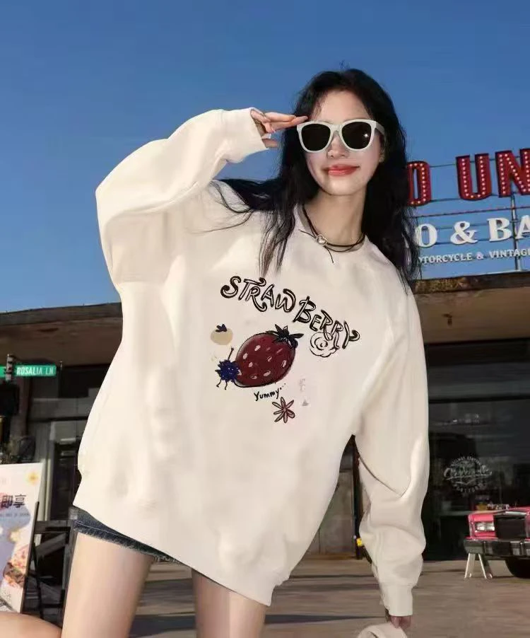 圆领套头印花加绒卫衣秋冬宽松休闲百搭时尚上衣