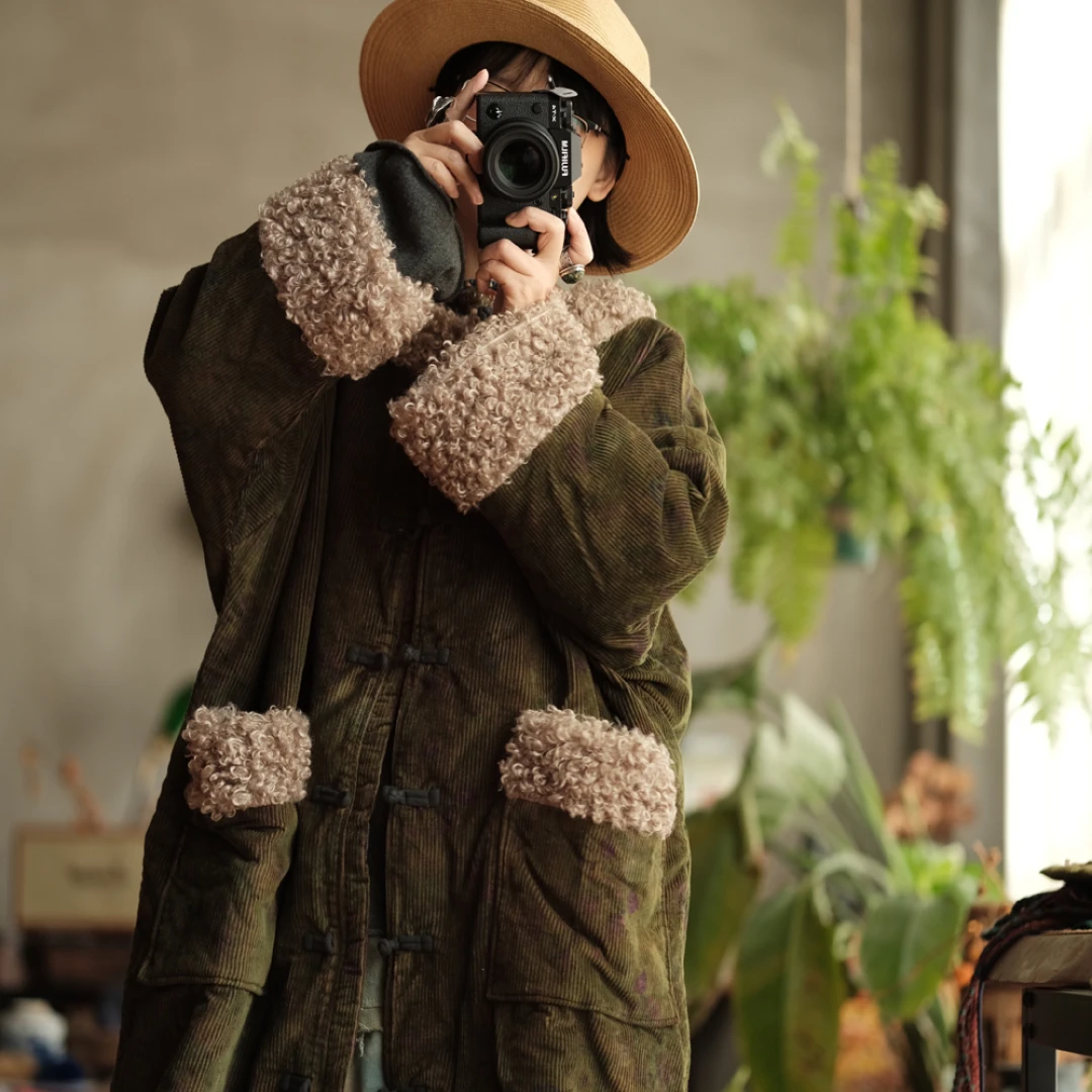 甄选棉麻原创灯芯绒宽松棉衣