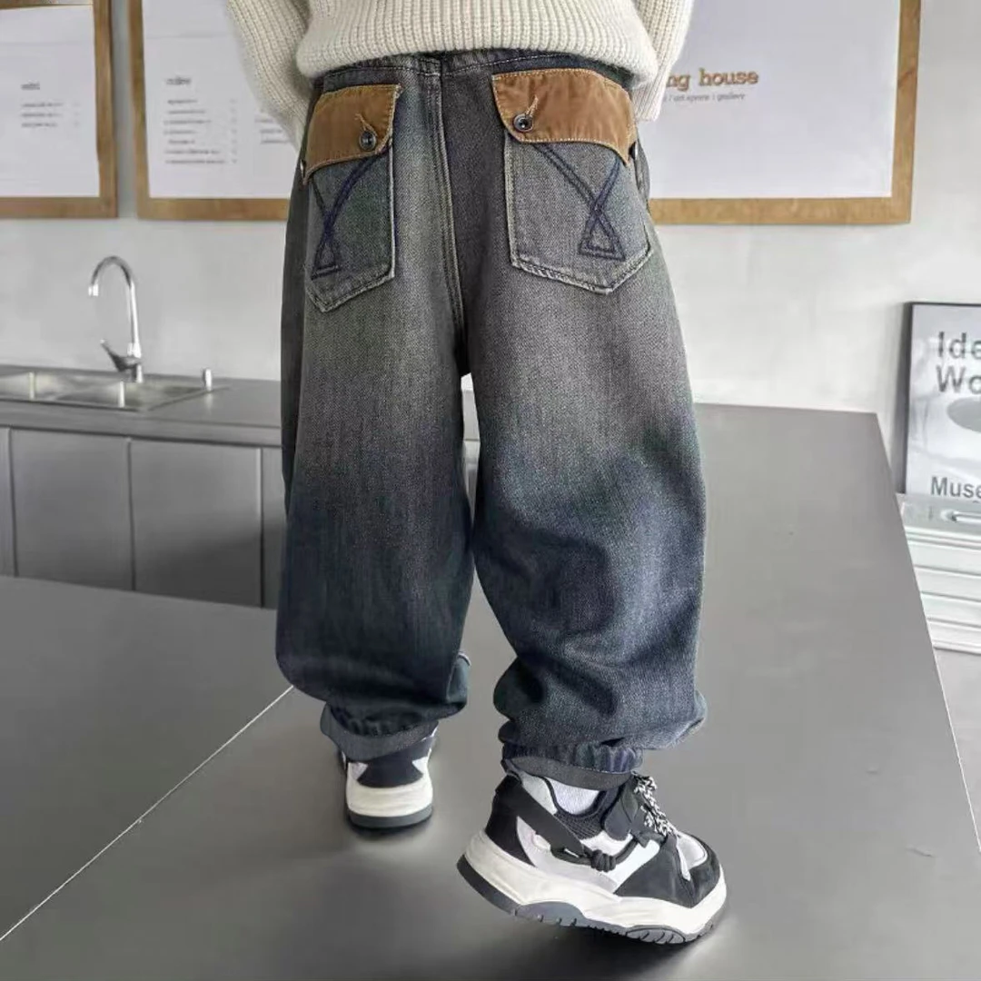 春秋牛仔裤2025新品哈伦洋气宽松牛仔长裤儿童秋季直筒裤S9479