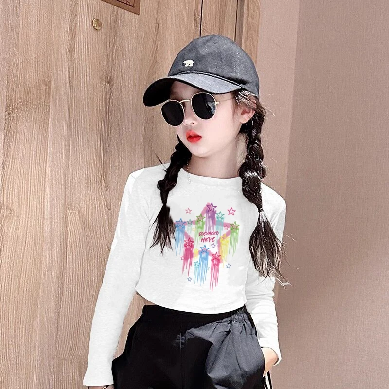 女童春秋修身短款上衣童装女孩爵士舞服装衣服女童嘻哈舞蹈上衣潮