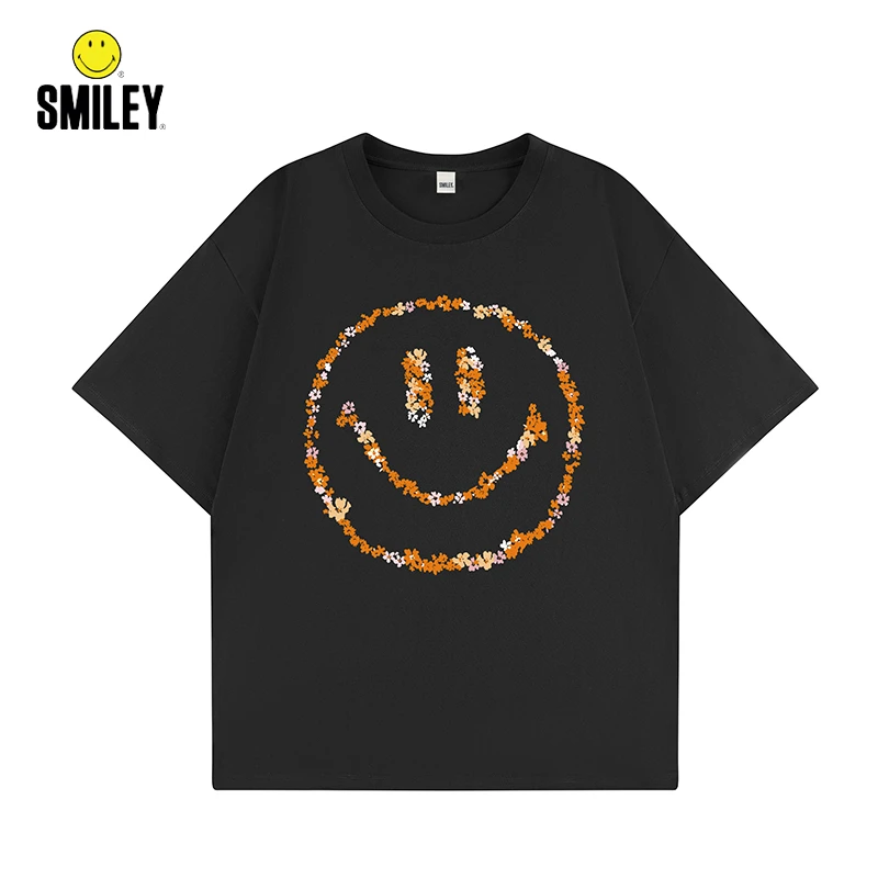 SMILEY【刘亦菲同款】明星休闲圆领重磅纯棉潮牌情侣百搭短袖【DG】