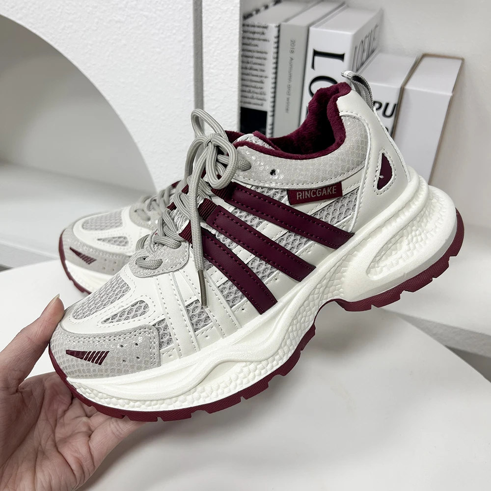 88026 加绒老爹鞋女2024新款厚底增高女鞋轻便潮流登山跑步运动鞋