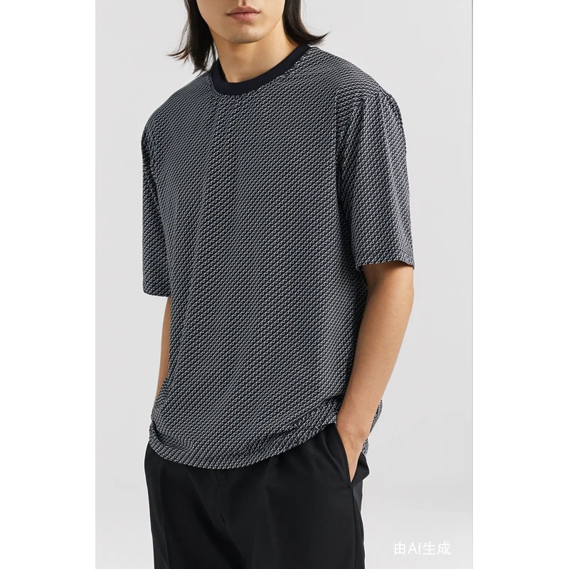 Giorgio Armani 夏季男女同款黑白格纹T恤