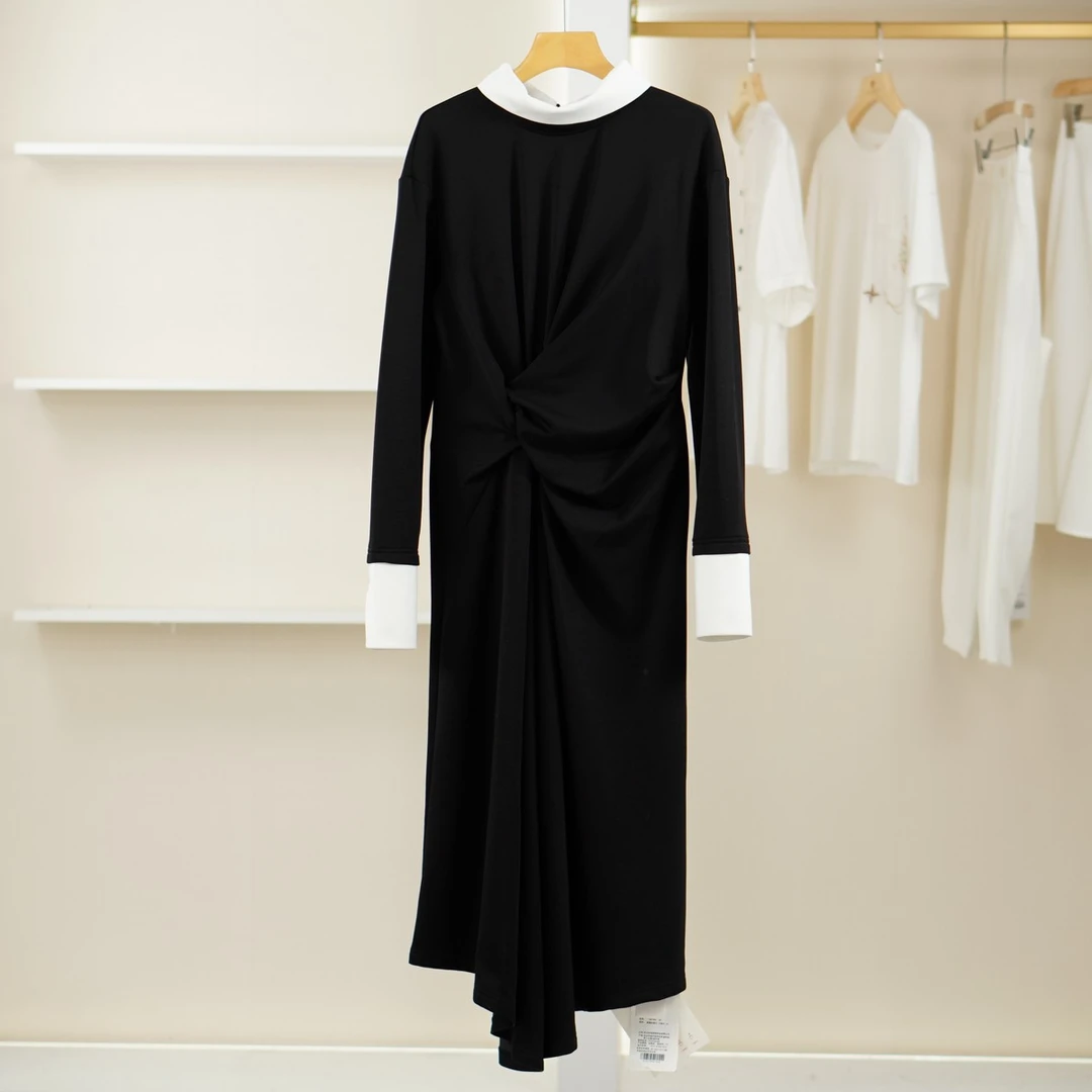 麦迪尚品【崔】4051150 优雅气质拼色长袖连衣裙春季女装品牌折扣