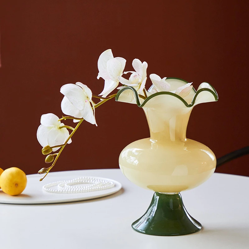 中古风芬顿琉璃花瓶客厅高级感水培鲜花摆件法式轻奢风软装工艺品