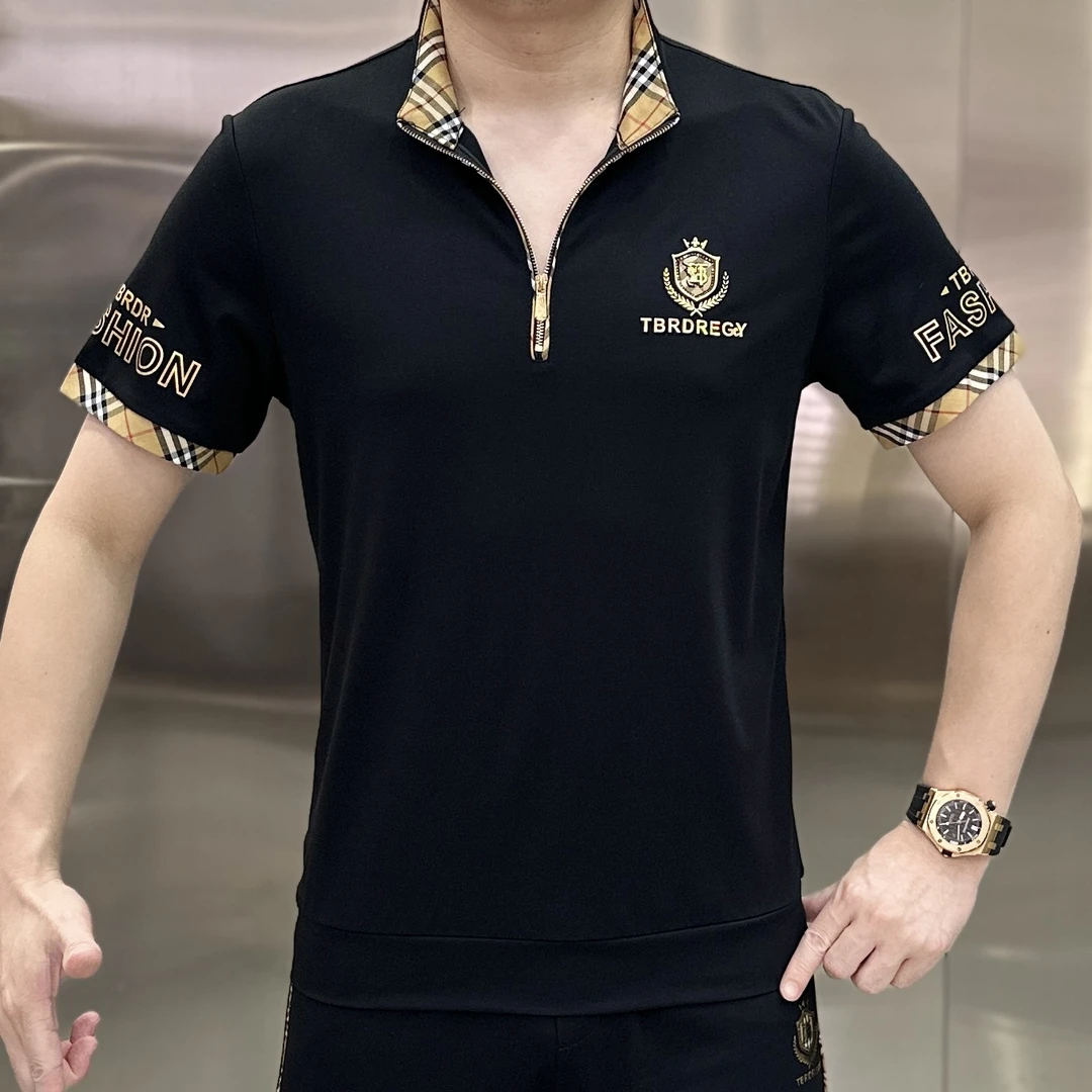 【麦炫严选】夏季新款立领拉链衫男休闲百搭高棉简约短袖T恤25103