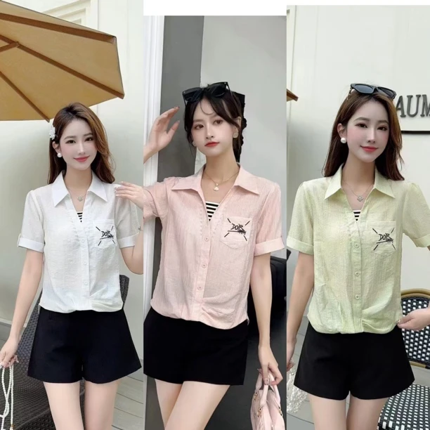 夏季冰感假两件显白气质衬衣1818