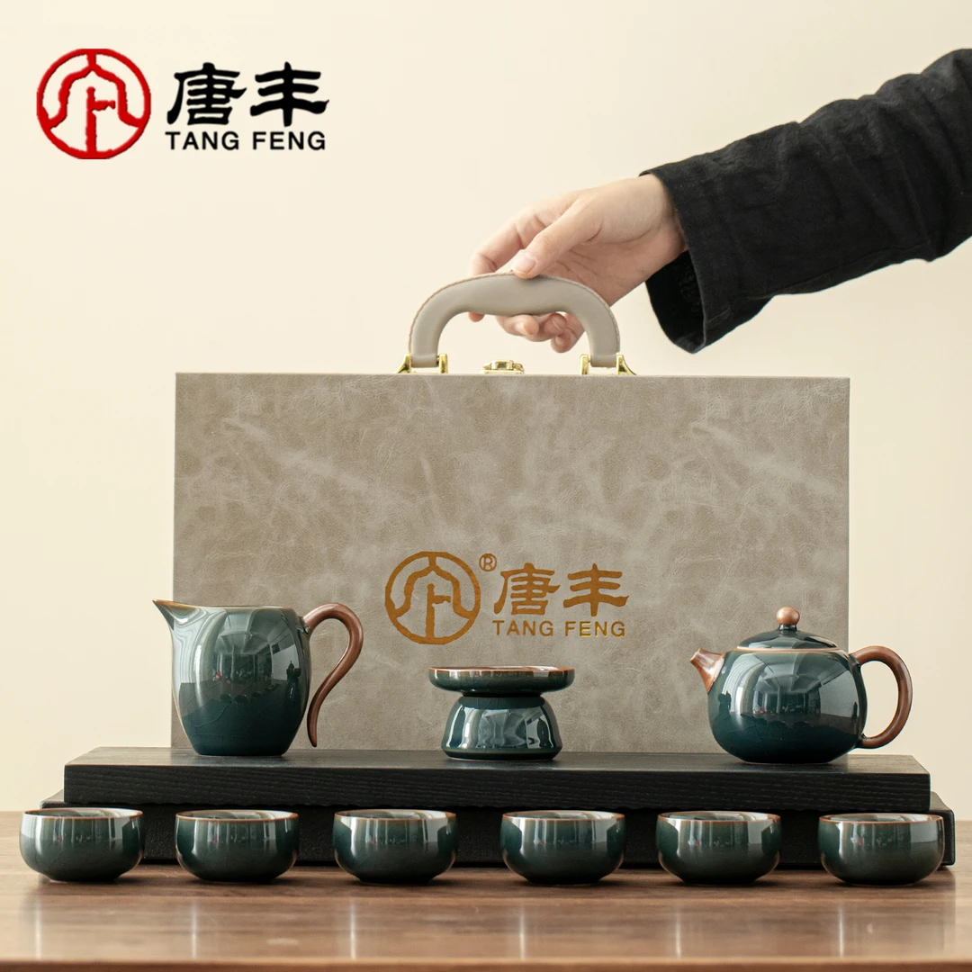 哥窑秘色功夫茶具套装家用泡茶壶喝茶杯西施壶盖碗整套礼盒装