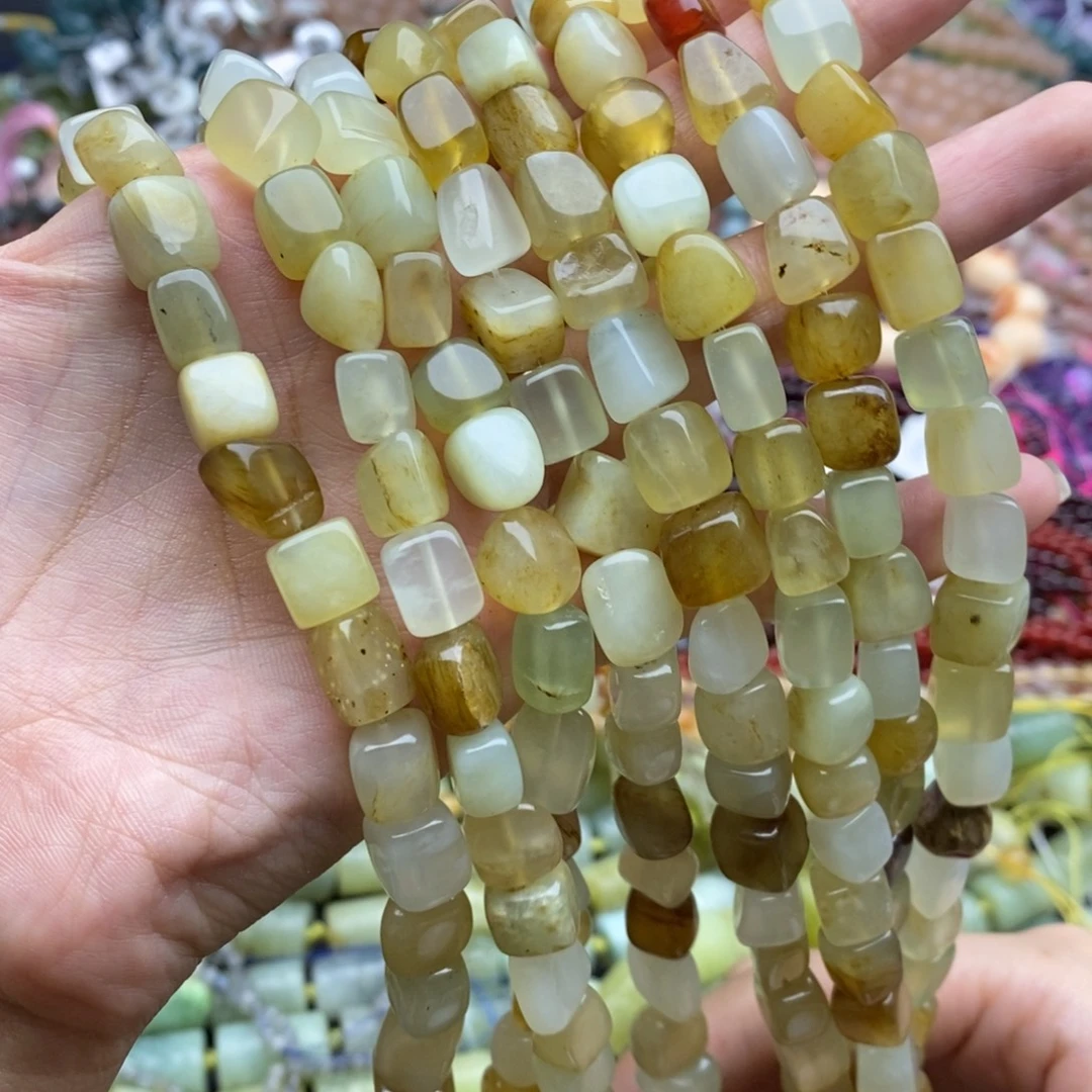 未镶嵌玛瑙/玉髓珠宝半成品一条纯天然老岫玉方糖不规则8mm