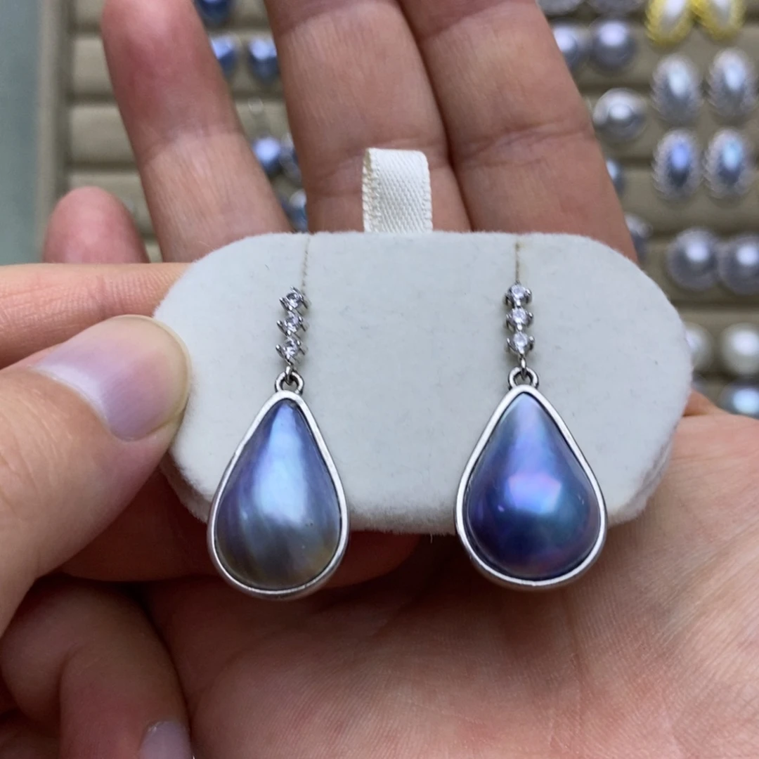 耳饰银S925镶嵌拼合珍珠（马贝珠）