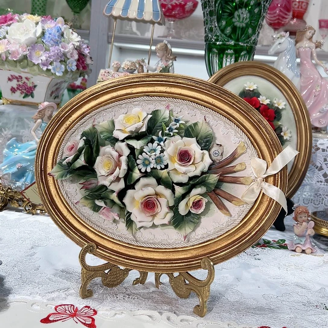 陶瓷意大利陶瓷花挂画摆盘玫瑰花款