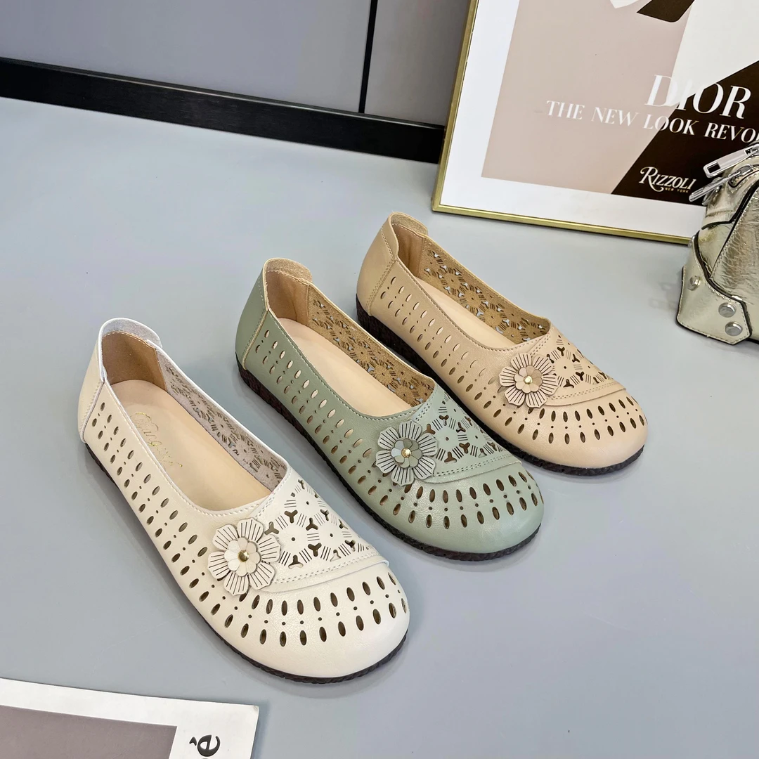 H22软底百搭镂空一脚蹬豆豆鞋