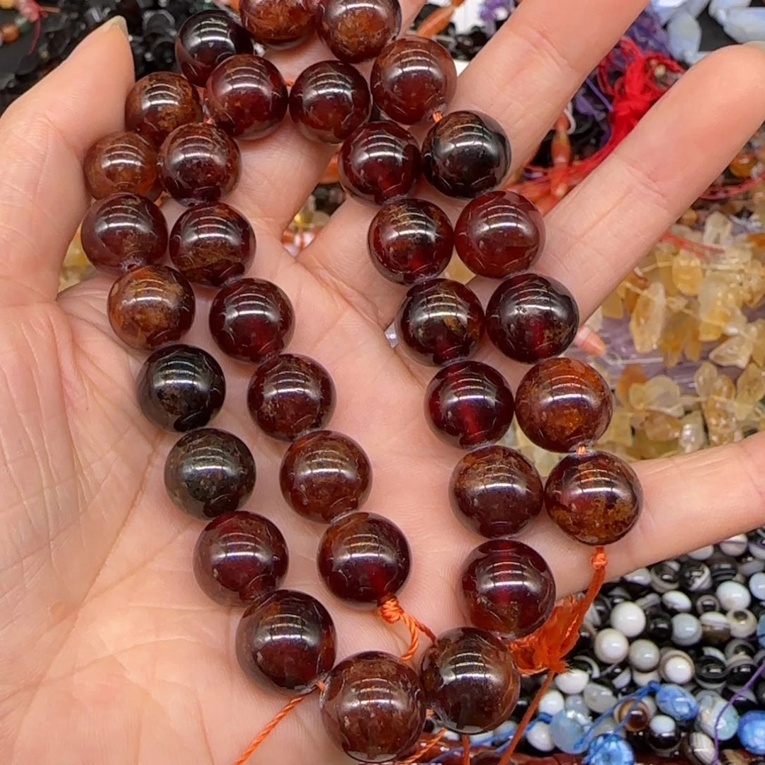 玛瑙/玉髓合金珠宝半成品橙石榴石12mm一条