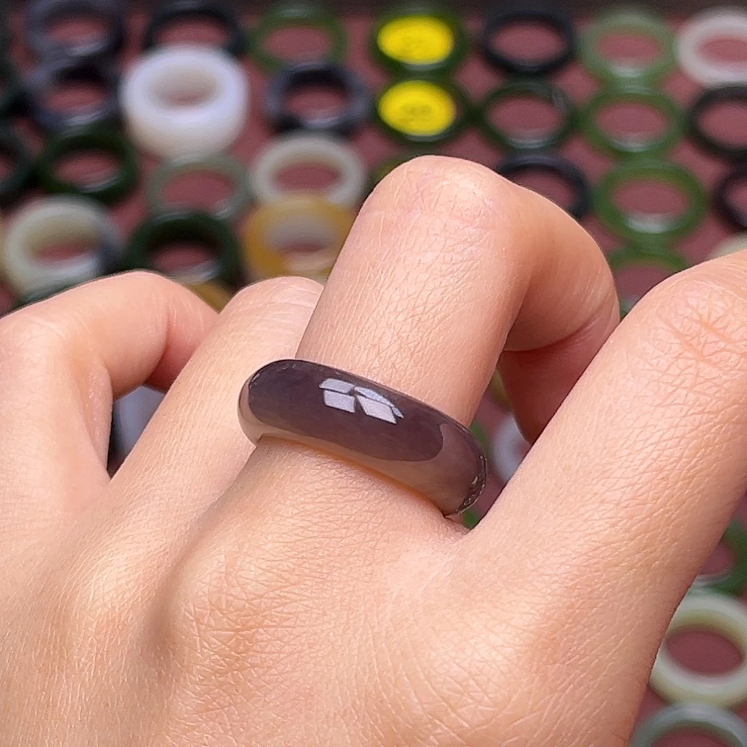 和田玉未镶嵌戒指17.0内径14圈烟紫（无鉴赏