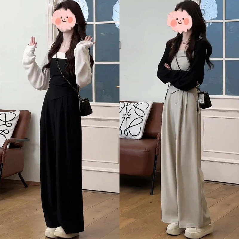 三件套女装潮2025秋季新款韩版套装吊带上衣+显瘦高腰西装阔腿裤