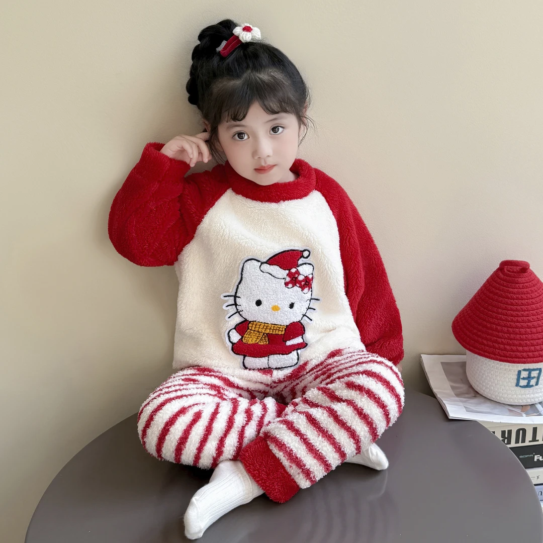 儿童睡衣法兰绒秋冬款2025新款女孩宝宝珊瑚绒冬季女童家居服套装