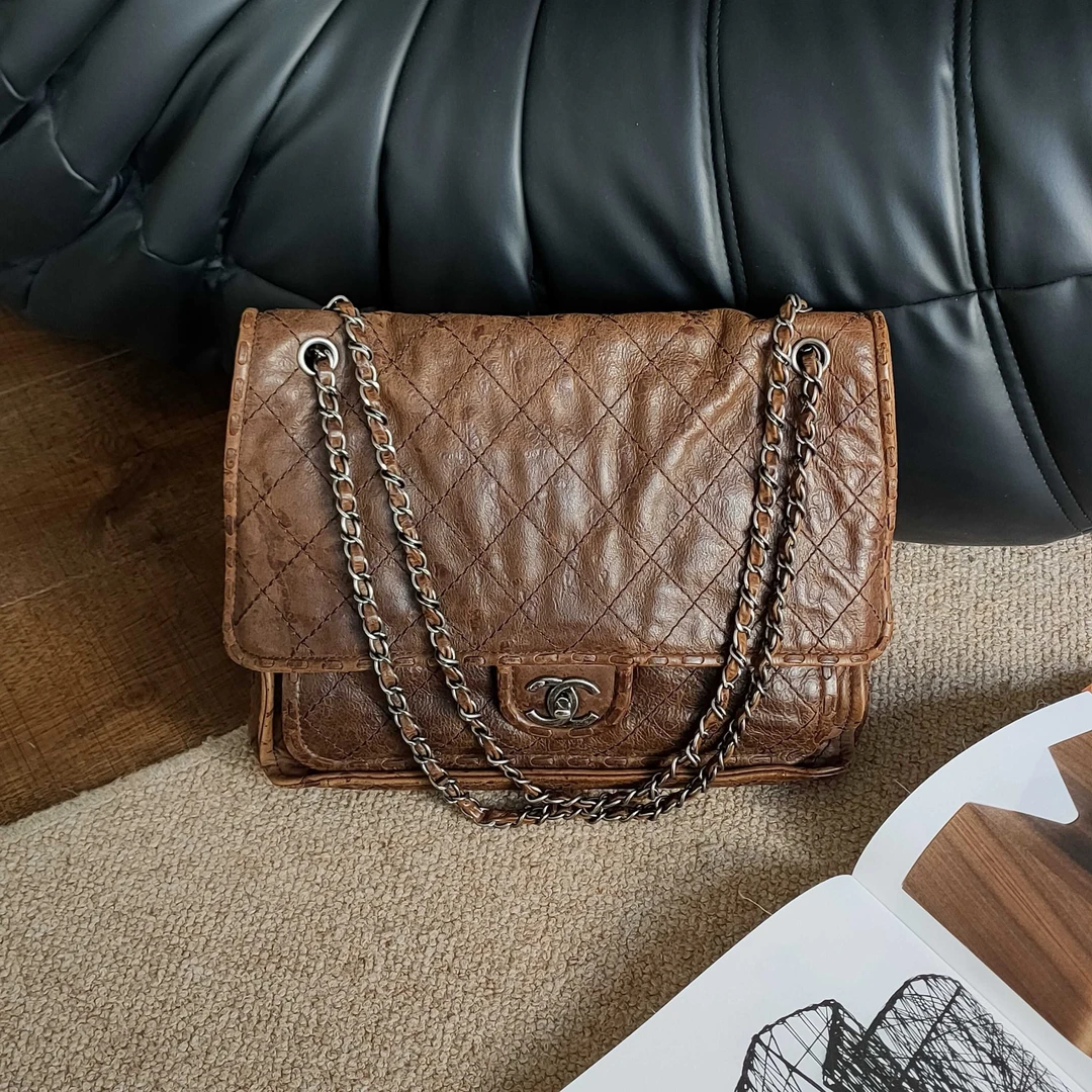 95新 Chanel/香奈儿 Azul-Sienne同款棕色做旧编织单肩包 39146