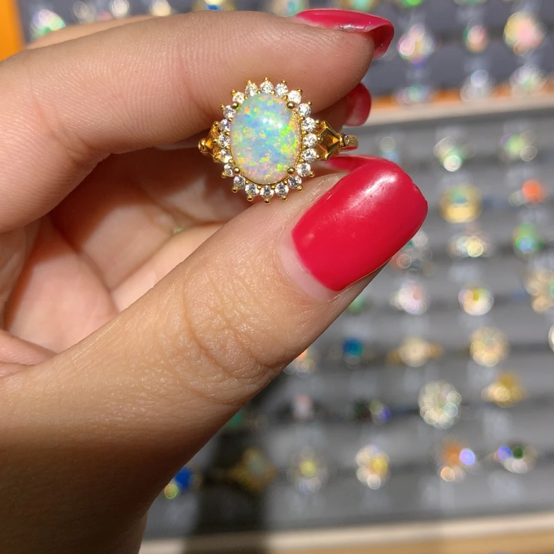 银S925镶嵌欧泊澳洲欧泊戒指l