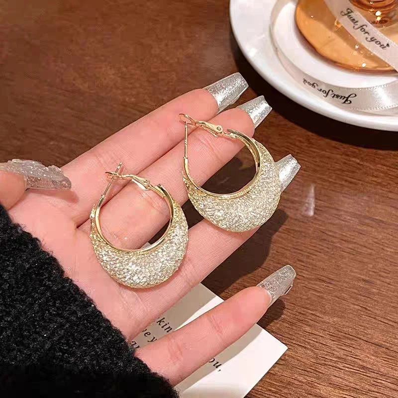 轻奢金丝网状水晶水滴耳圈耳环女气质个性百搭耳扣设计感圈圈耳饰