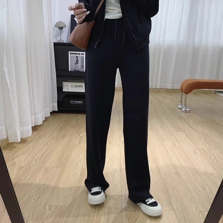 慵懒风廓形直筒休闲裤女2025秋新款梨型身材宽松显瘦窄版阔腿卫裤