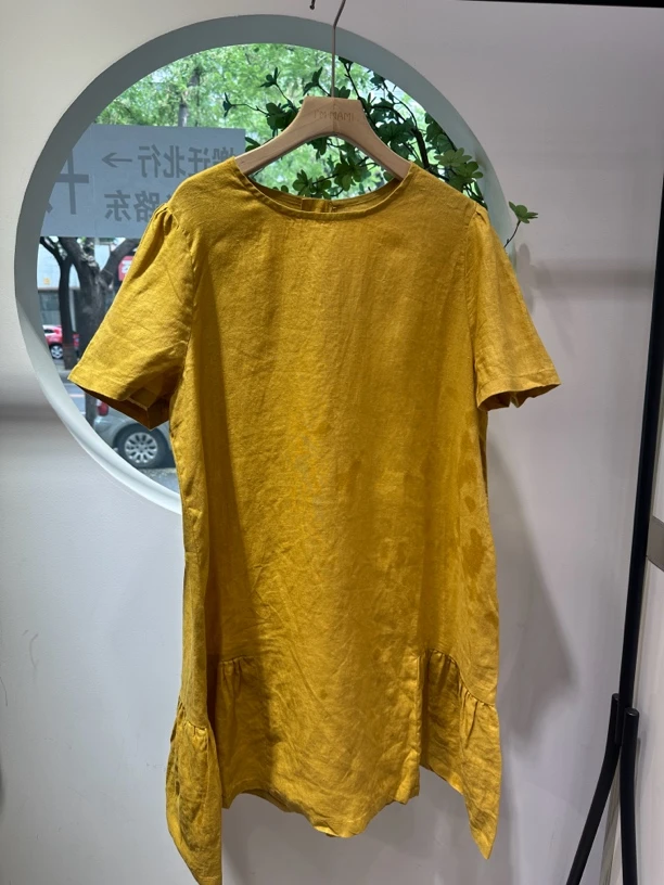 夏季百搭透气显瘦中长款荷叶边洋气连衣裙女