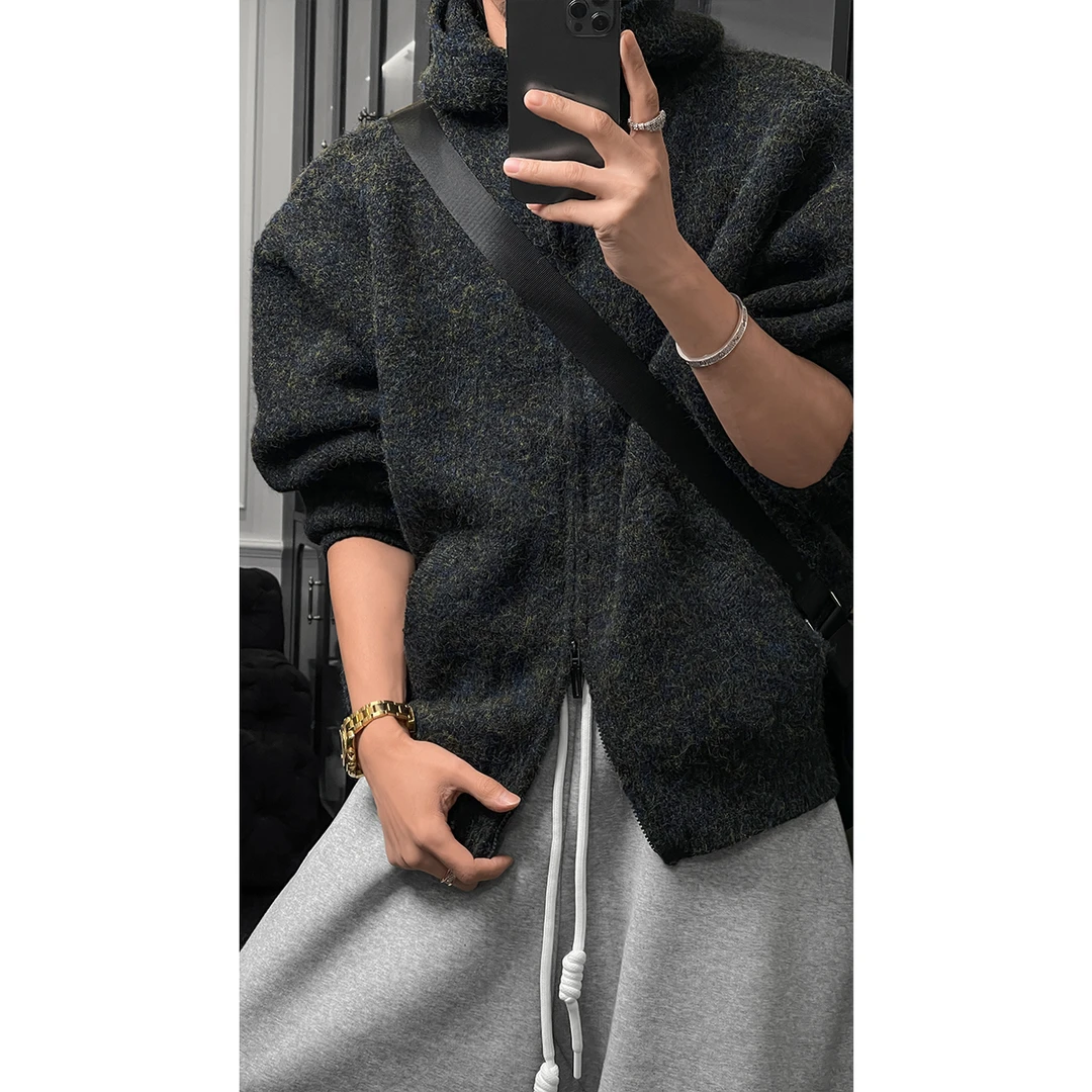 龙叨叨秋冬新品软糯慵懒感连帽针织衫宽松休闲百搭开衫毛衣外套