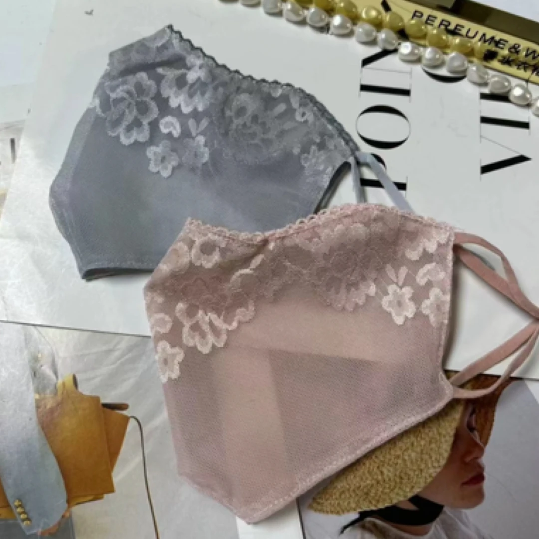 夏季新款透气网纱面罩立体护眼角花边口罩