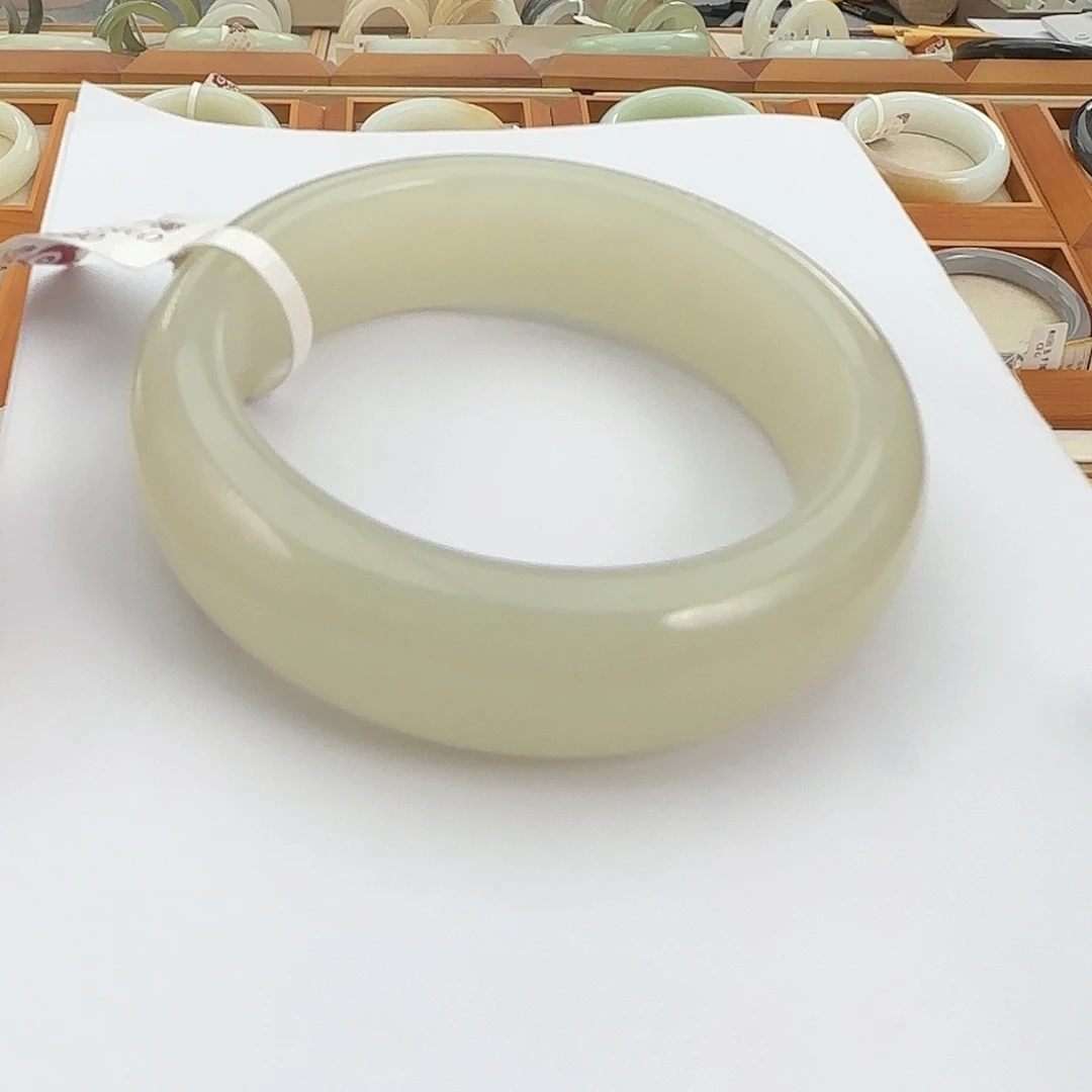 和田玉未镶嵌手镯冰晴 宽版厚装正圈54 福利