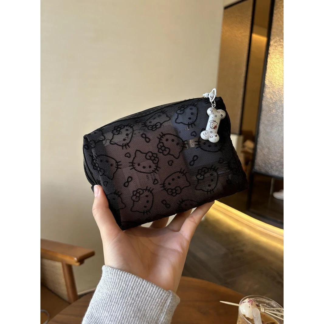 【新款】可爱kitty网纱补妆包日用便携外出数据线杂物收纳包zxz