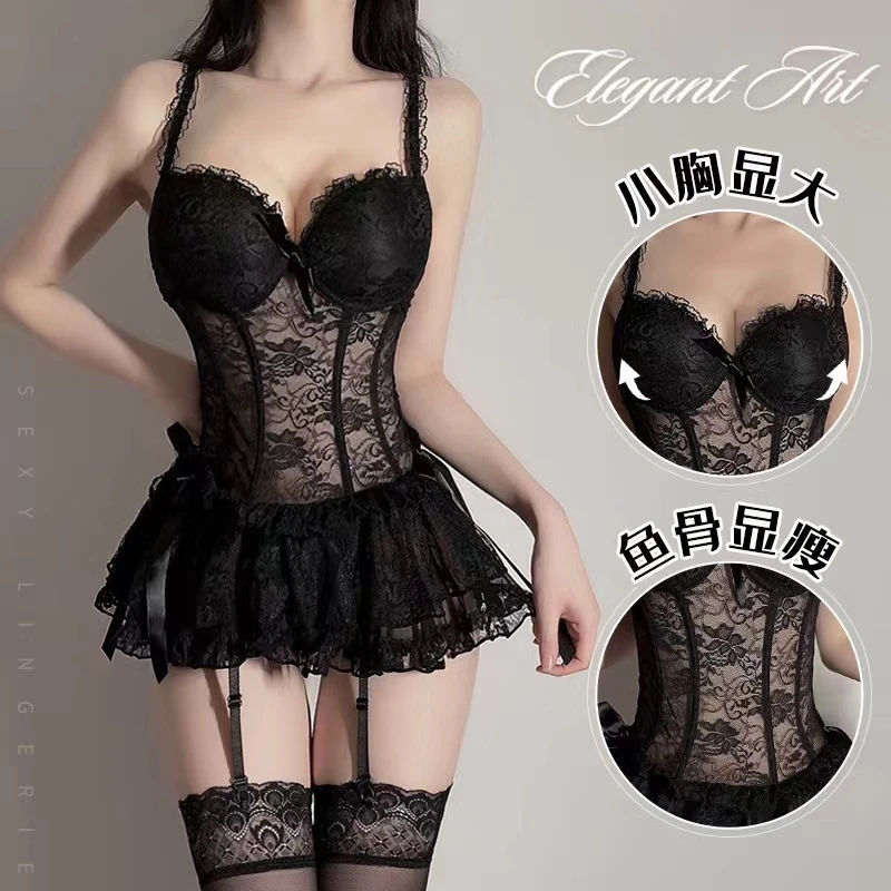 性感女吊带镂空性感蕾丝睡裙蕾丝女士小胸显瘦复古美背黑色夏季