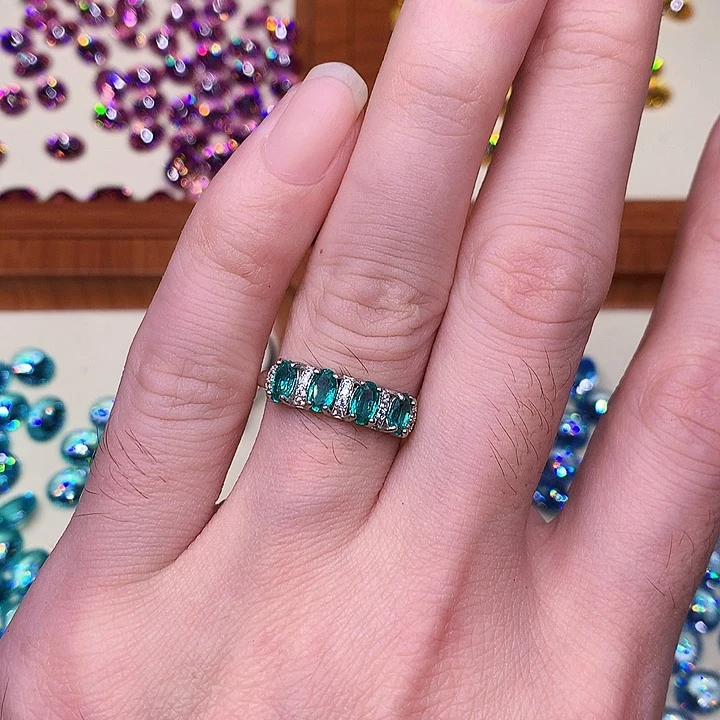 祖母绿戒指银S925镶嵌