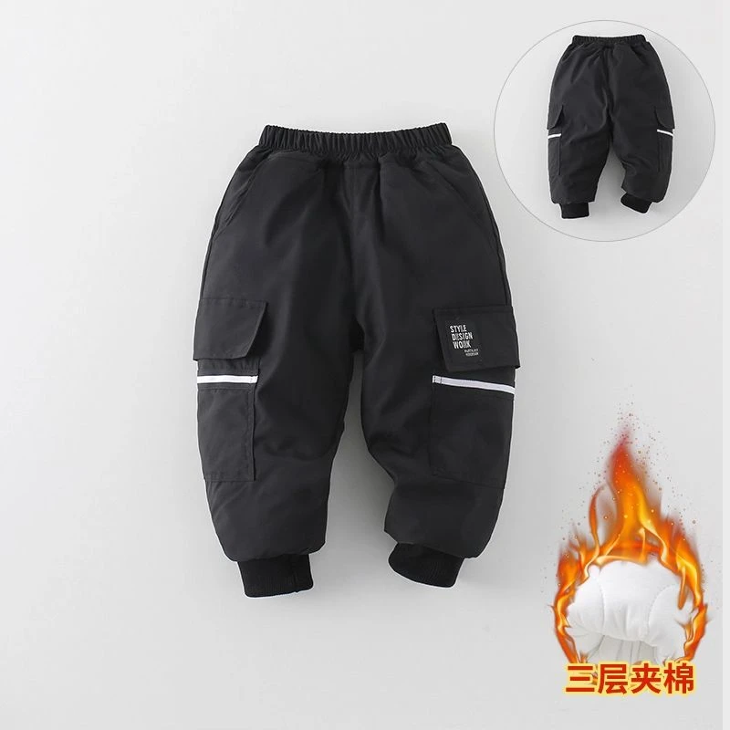 1男童裤子冬季新款儿童夹棉加绒加厚冬装棉裤宝宝束脚工装长裤