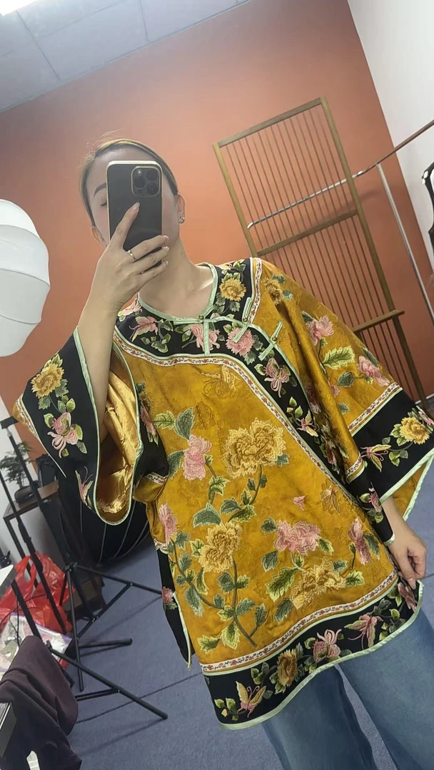 刺绣斜襟上衣气质圆领新中式复古厚款