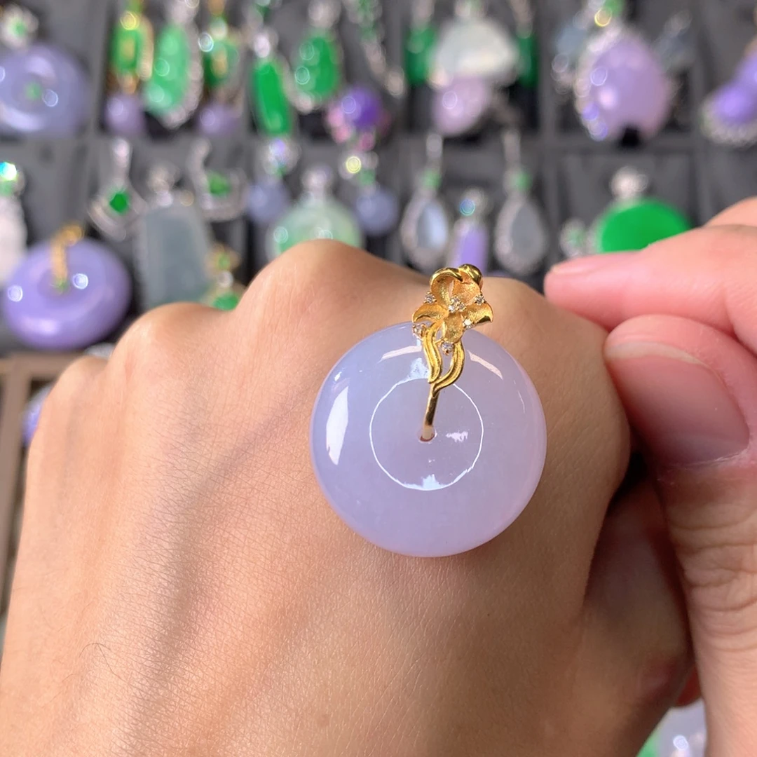 翡翠18K金镶嵌吊坠(不含链)