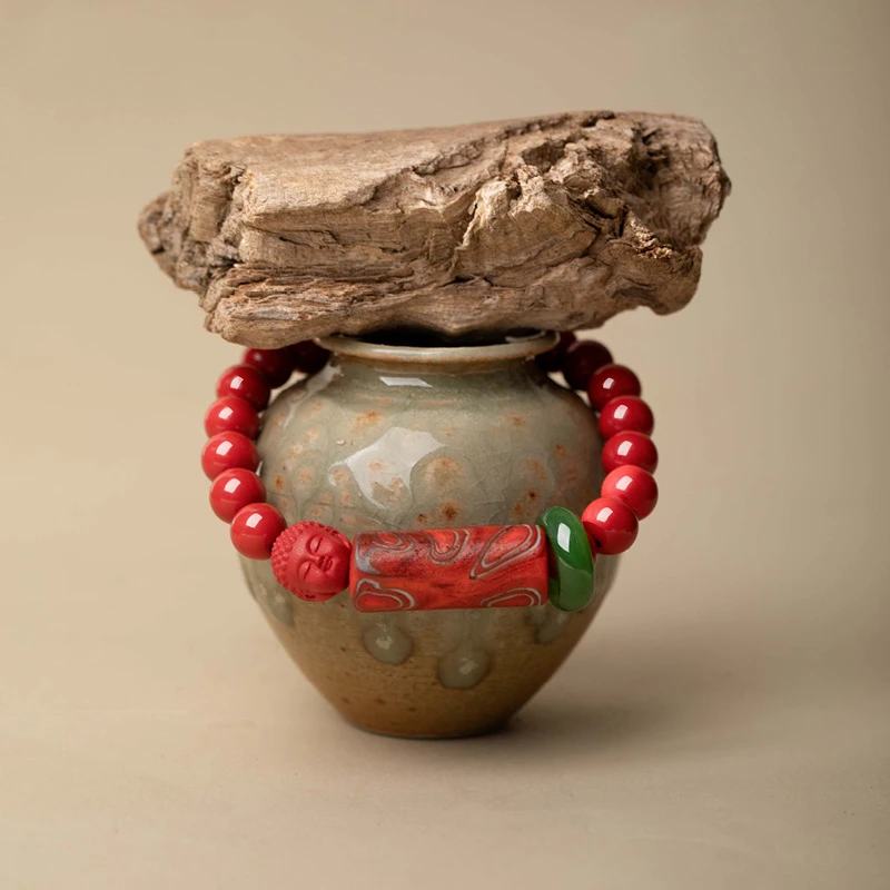 由子野 天然辰砂【丝绸之路】8mm朱砂手串   玉跑环