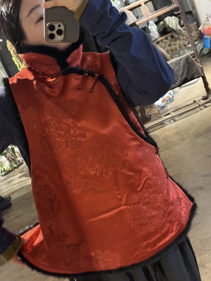 Mahuanxi/麻欢喜江掌柜私人定制重缎棉马甲国风女款马夹新中式