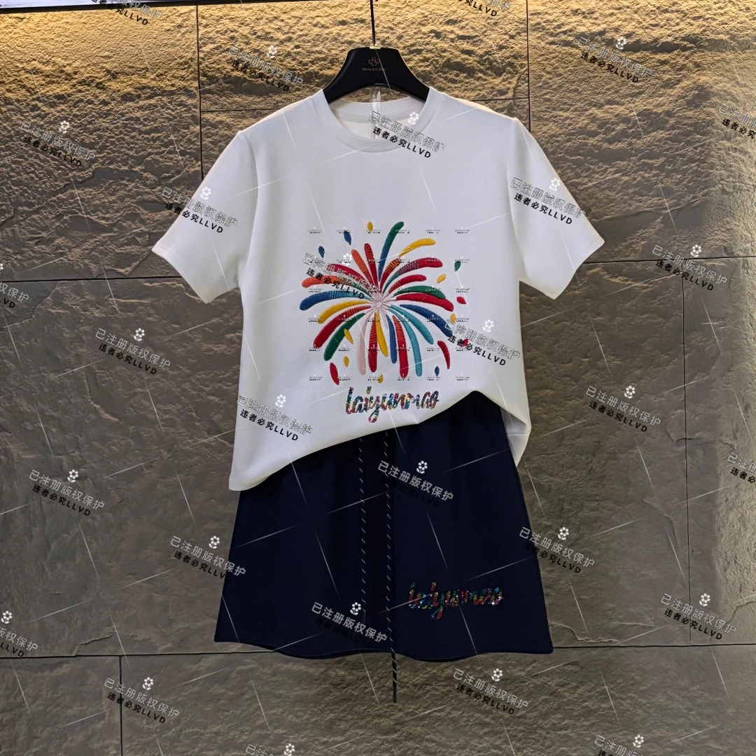 编码51 WMA-A79丨<七彩烟花>宽松版夏季T恤短裙时尚休闲套装