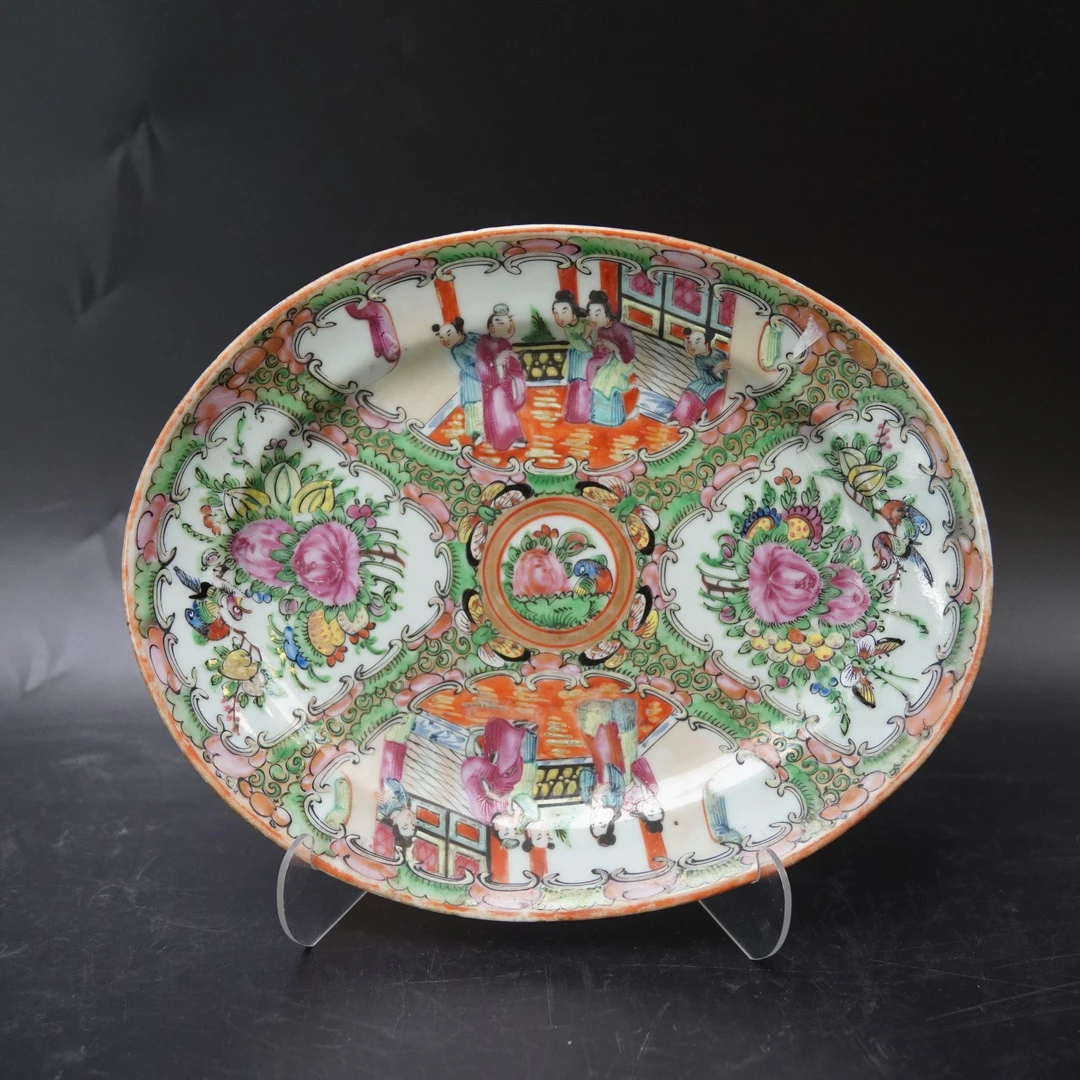 Lot.25080978清光绪广彩开窗人物花鸟纹赏盘 直径：约27.7cm