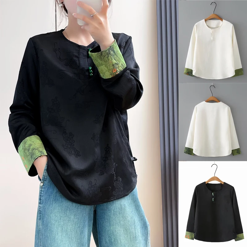 新中式国风T恤女2025早春新款大码宽松休闲显瘦气质复古优雅上衣