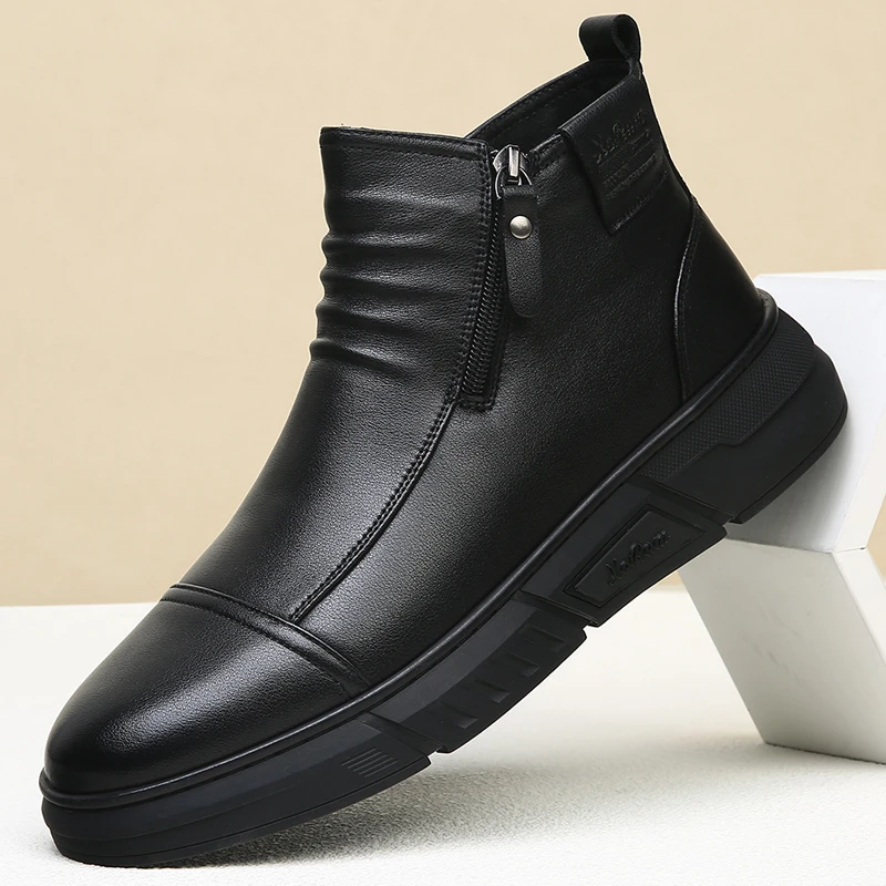马丁靴男款2025秋冬拉链男士短靴复古真皮牛皮高端高帮休闲皮鞋男