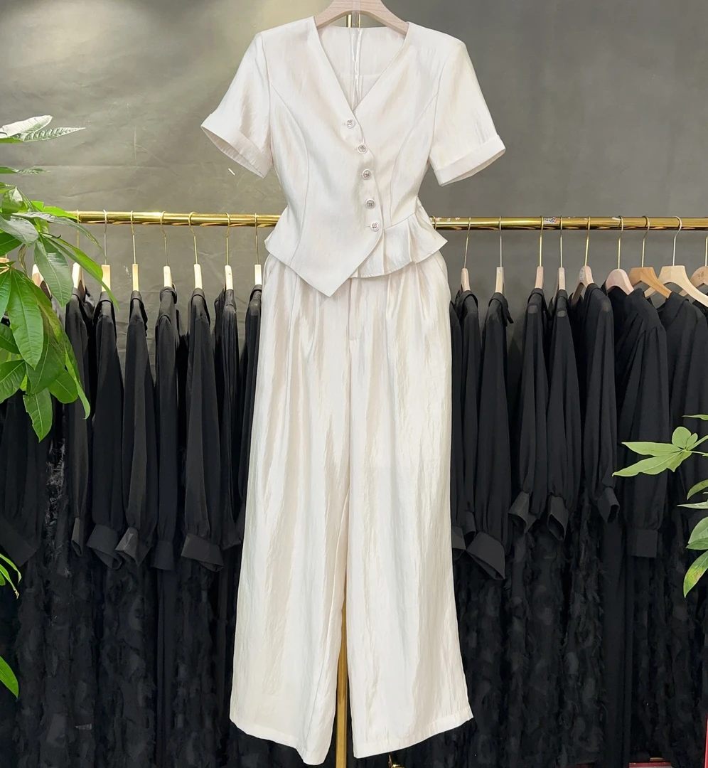 2025新款夏季法式薄款法式职业休闲百搭套装时尚气质设计感两件套