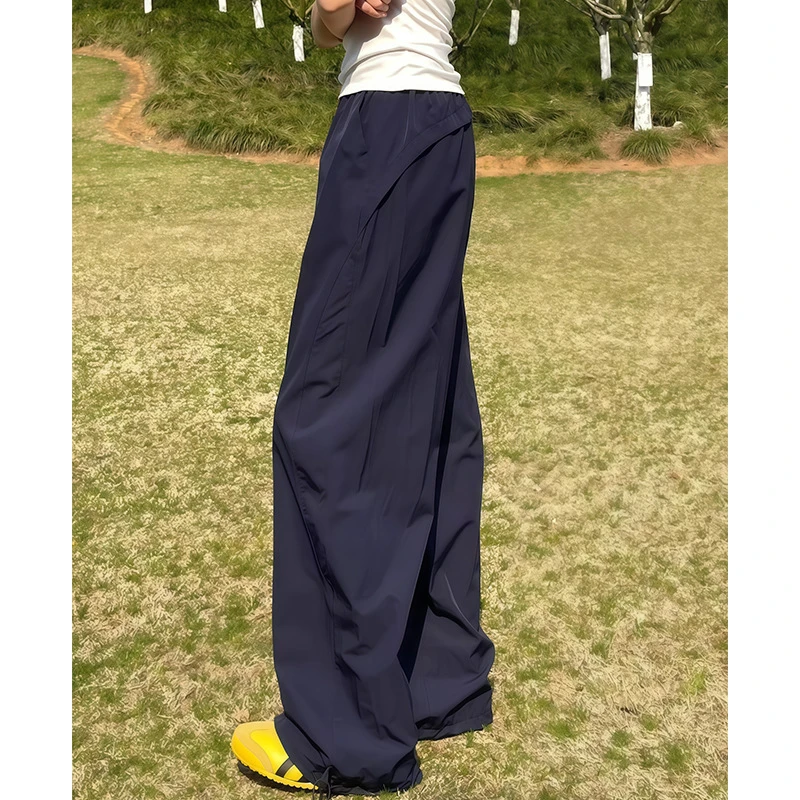 藏青色工装裤女春秋2025新款高腰冲锋宽松阔腿夏季速干防晒运动裤