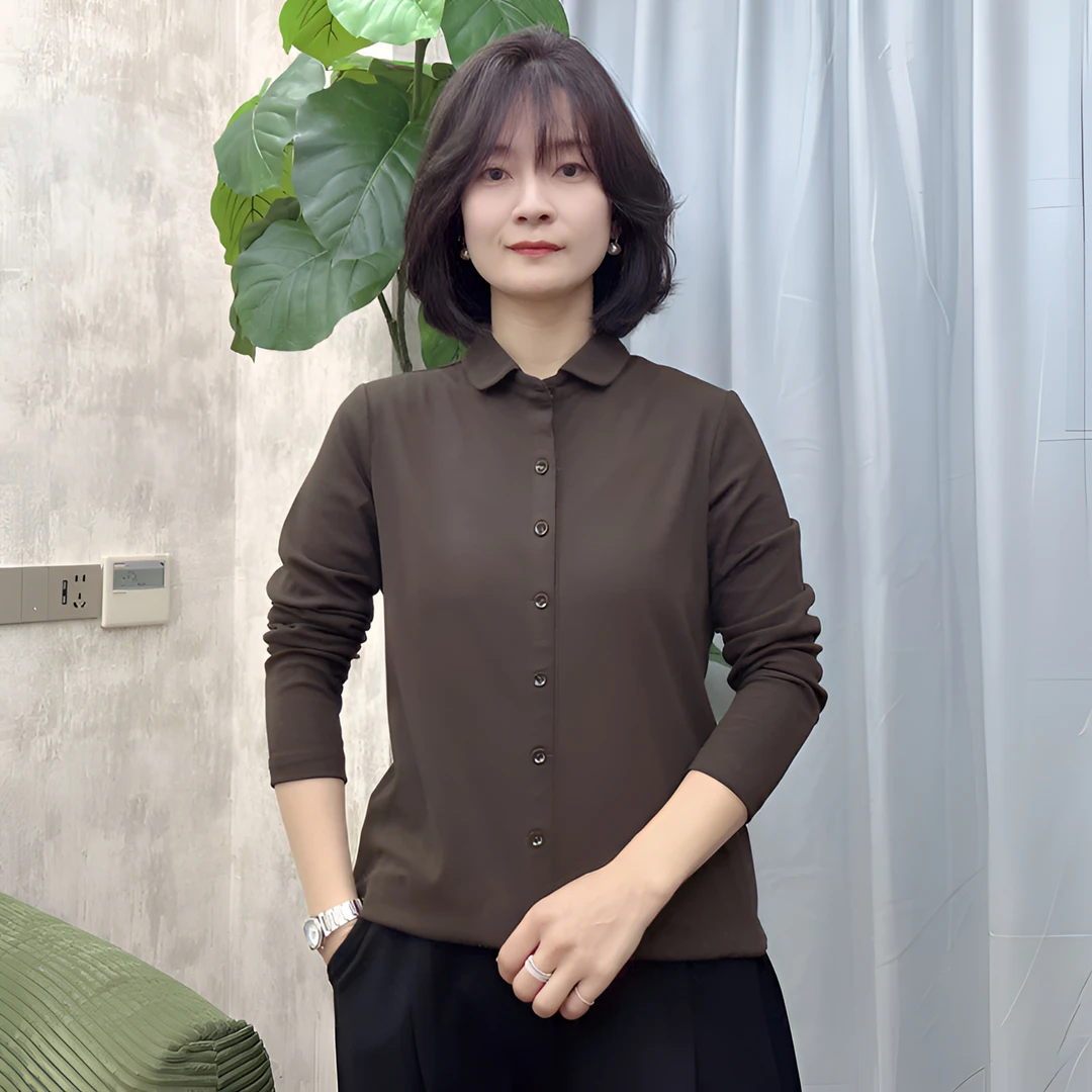 8855春款T恤长袖纯色翻领气质时尚休闲百搭简约商务显瘦修身春季