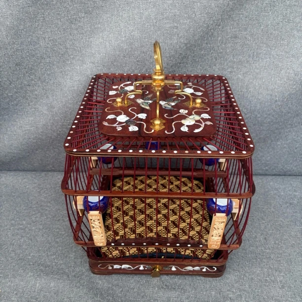 精品血檀镶嵌贝壳腰鼓笼（可拆卸底网）腰身24高26