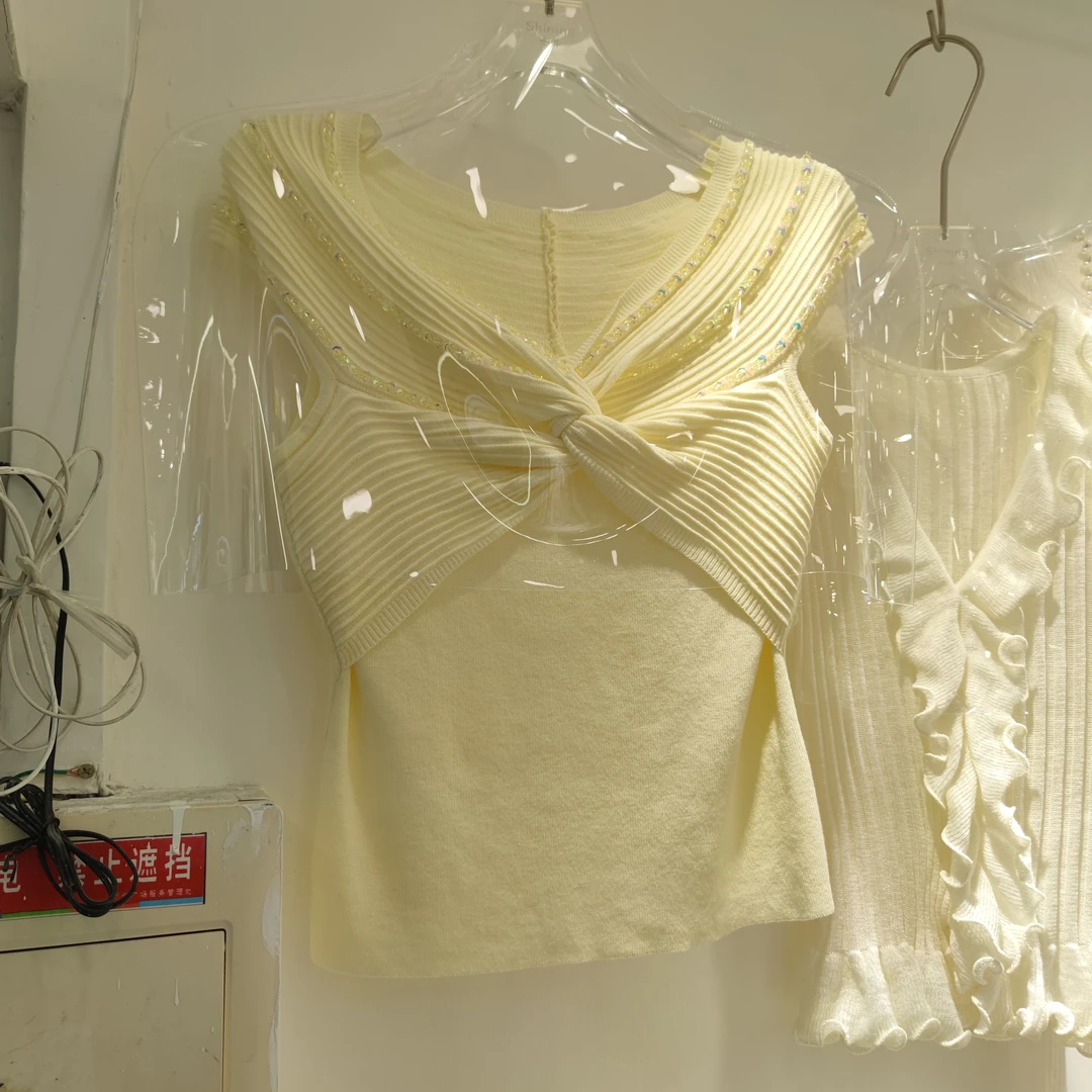 3850重工扭结修身显瘦坎袖小衫