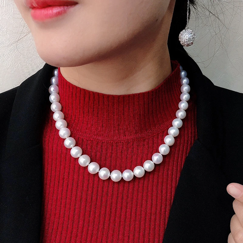 10-11近正圆微瑕天然淡水珍珠项链女轻奢气质高级感锁骨链毛衣链