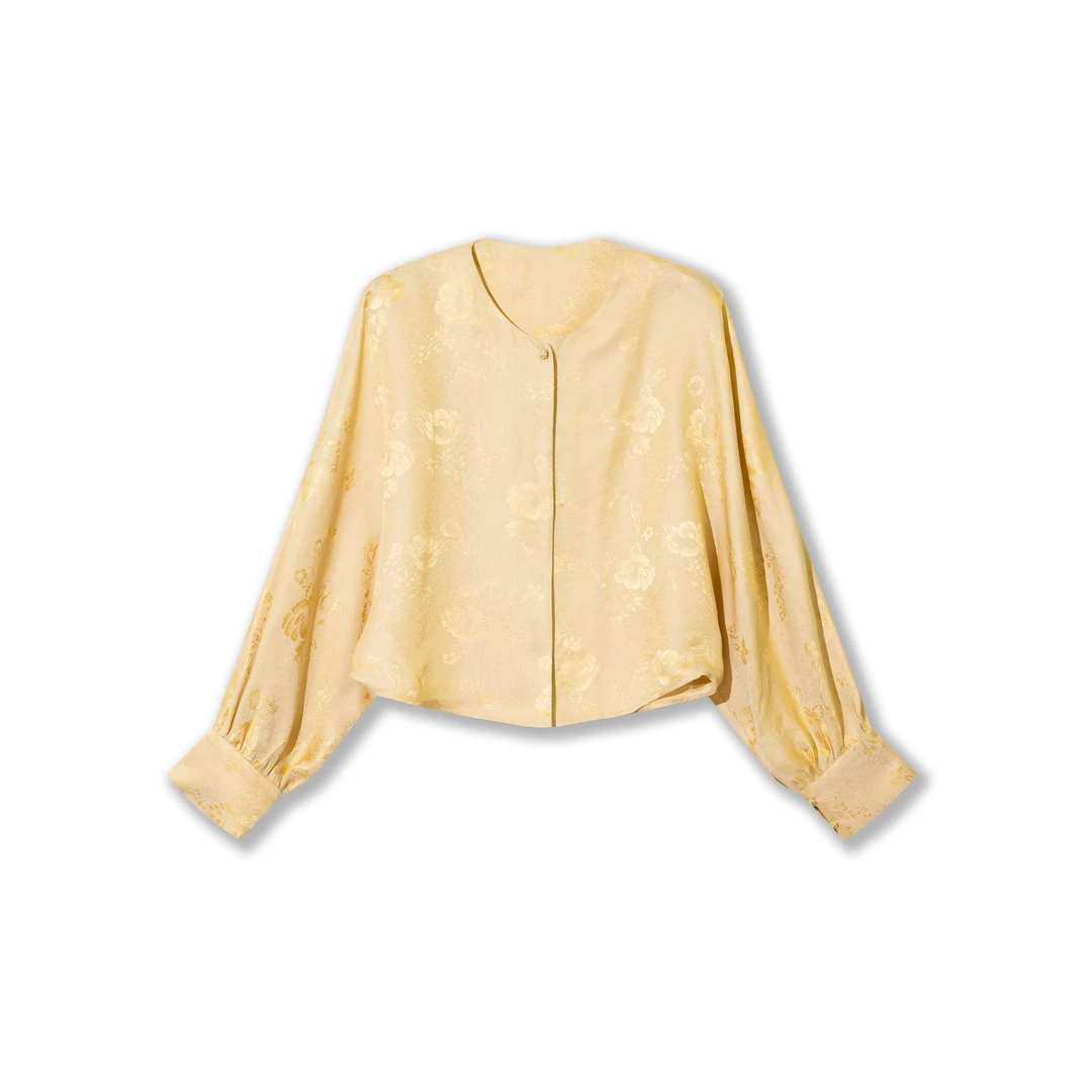 【喜上眉梢】桑蚕丝花萝蝙蝠袖中式长袖衬衫开衫25107