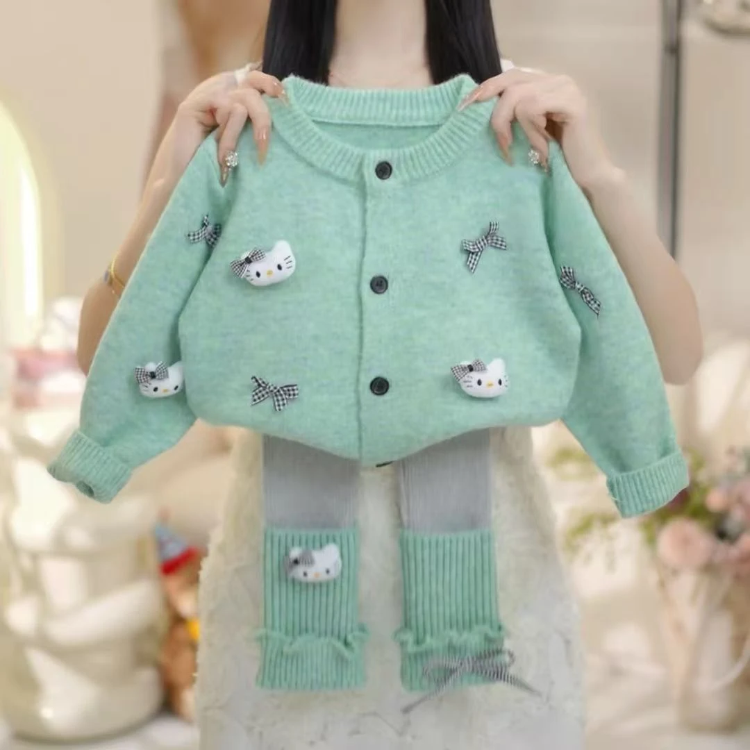 儿童女套装春秋款2025新款爆款女宝多巴胺针织开衫女童秋款套装